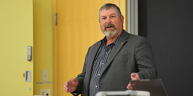 Oregon state senator Todd Nash, R-Enterprise, speaks with constitution on Aug. 12, 2025, during a town hall in La Grande. Transportation funding emerged as a key issue of concern for Union County residents. (Isabella Crowley/The Observer)