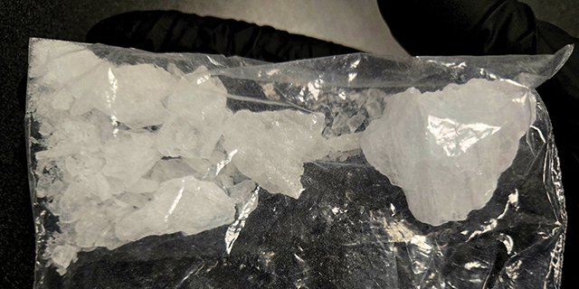 La Grande police arrested Jackson Borge, 34, of La Grande following a car crash on Cove Avenue on Oct. 23, 2025. Police seized around 19 grams of a white crystalline substance during the investigation, shown here in this photo, which tested presumptively positive for fentanyl-laced methamphetamine. (La Grande Police Department/Contributed Photo)